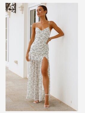 Hello Molly Cream Maxi Dress with Blue Floral Print